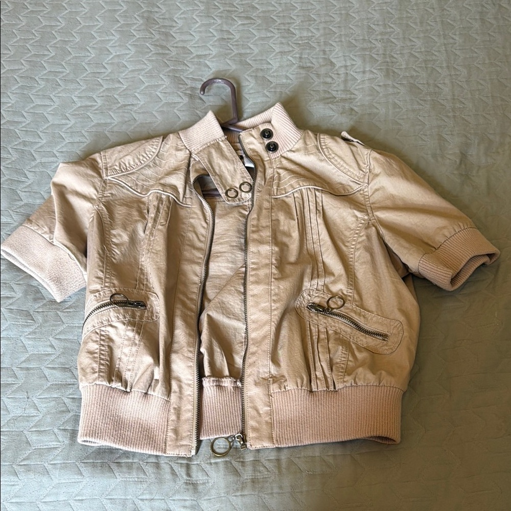 Charlotte Russe Womens Neutral Tan Bomber Jacket